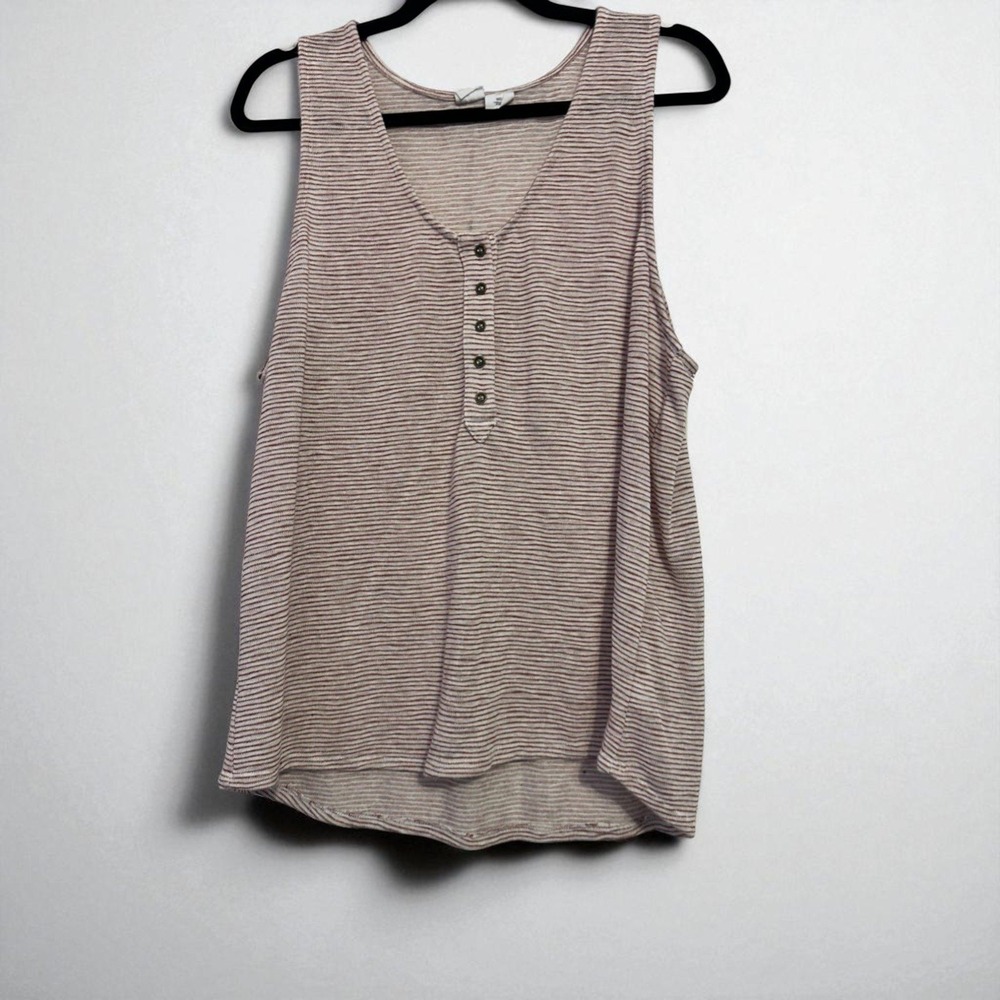 Melrose and Market‎ oatmeal and red striped henley tank top 1X